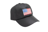 Women Men Baseball Cap Hat Black Faux Leather Fabric Casual Fashion USA Flag
